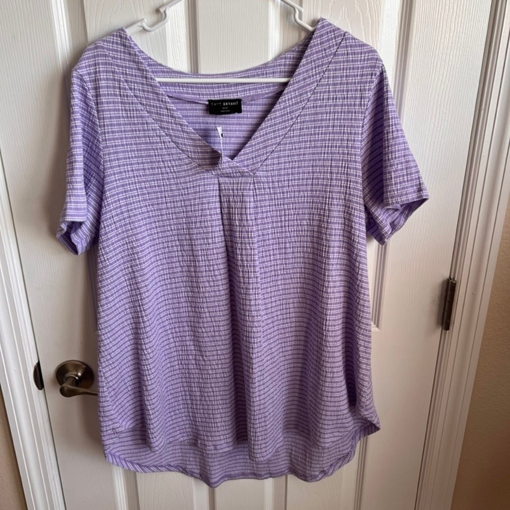 New Lane Bryant Women's Plus Size Purple Plaid Short Sleeve V Neck Tunic Top